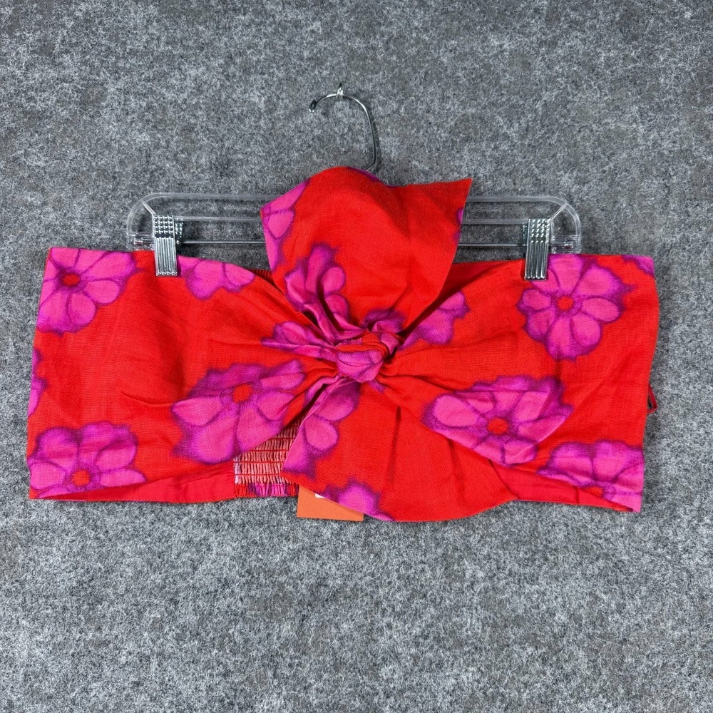 NWT Rhode Toni Top Womens XL Scarlet Bombay Bloom Red Pink Floral Linen Smocked